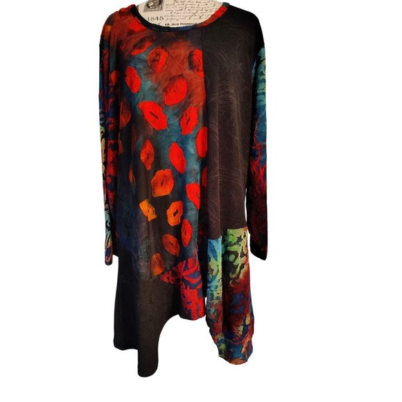 Calessa 3X Tunic Top, Multicolor Lagenlook Art to Wear Plus Size Rayon Blend - Picture 1 of 6